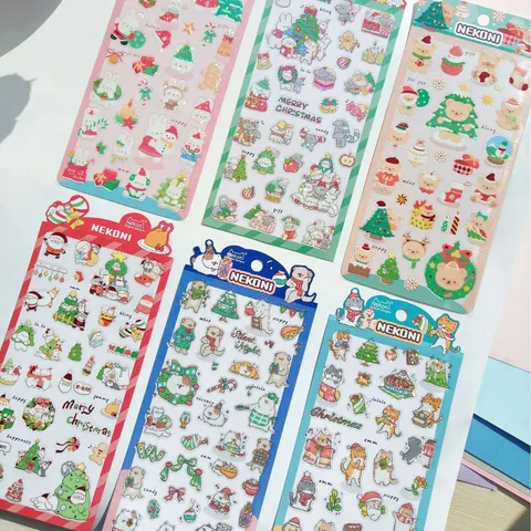 Pegatinas de Diario de Animales de Navidad con Brillo Láser de PVC Impermeable Lindos Osos Conejo Calcomanías Para Teléfono Scrapbook