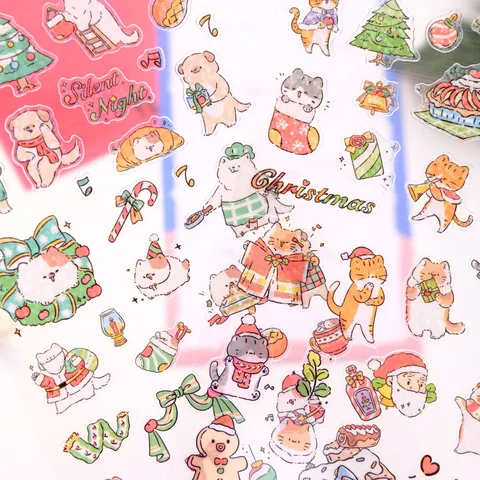 Pegatinas de Diario de Animales de Navidad con Brillo Láser de PVC Impermeable Lindos Osos Conejo Calcomanías Para Teléfono Scrapbook