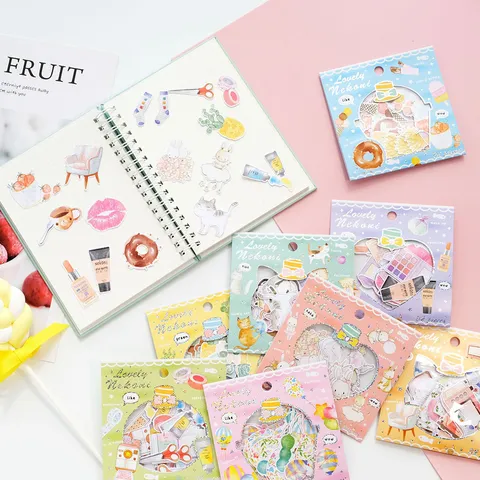 Pegatinas de Papel Decorativas de Animales Plantas Postres de Dibujos Animados de Acuarela Suministros de Papelería