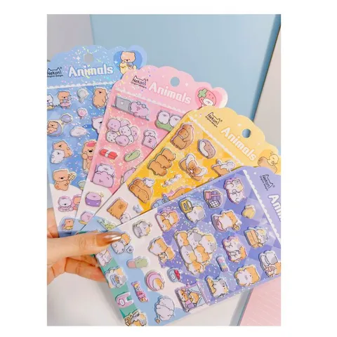 Pegatinas de Espuma Láser de Animales de Dibujos Animados Lindos Kawaii Capibara Cerdo Oso Gato 3D Pegatinas Decorativas para Diario