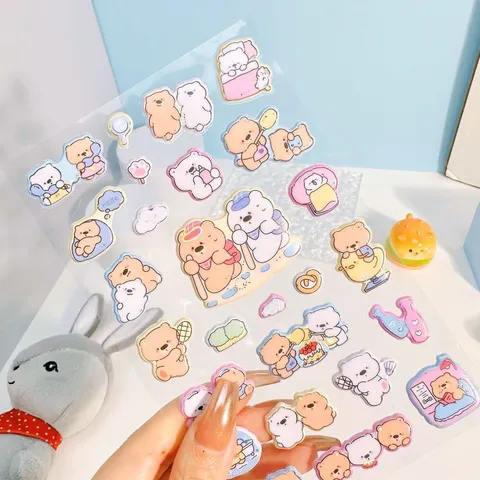 Pegatinas de Espuma Láser de Animales de Dibujos Animados Lindos Kawaii Capibara Cerdo Oso Gato 3D Pegatinas Decorativas para Diario