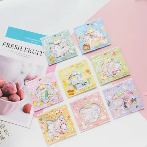 Pegatinas de Papel Decorativas de Animales Plantas Postres de Dibujos Animados de Acuarela Suministros de Papelería
