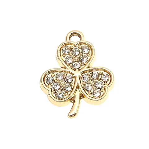 DIY Gold Plated Zinc Alloy Clover Horseshoe Charm Pendant Rhinestone Jewelry Making Accessories Craft Findings
