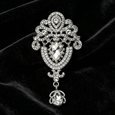 Vintage Baroque Rhinestone Crystal Crown Brooch Elegant Luxury Alloy Waterdrop Brooch Pin For Women Jewelry