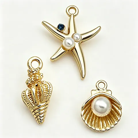 Ocean Vacation Style Shell Conch Starfish Pendant DIY Jewelry Accessories Alloy Rhinestone Artificial Pearl Charms