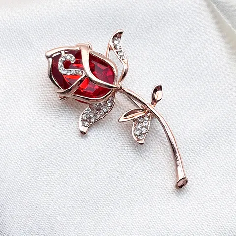 Zinc Alloy Rhinestone Rose Flower Brooch Pin Elegant Wedding Groom Suit Dress Shirt Corsage Fashion Jewelry