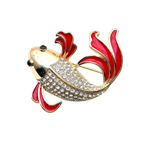 National Trend Koi Carp Brooch Luxury Alloy Rhinestone Red Drip Oil Coat Pin Animal Suit Corsage Apparel Accessories