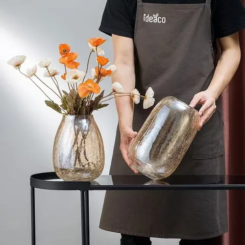 Large Glass Ice Crackle Vase Transparent Amber Flower Vase Modern Home Decor Living Room Tabletop Ornament