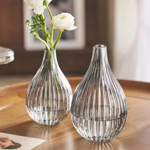 Nordic Minimalist Transparent Glass Vase Creative Vertical Striped Hydroponic Flower Arrangement Tabletop Ornament