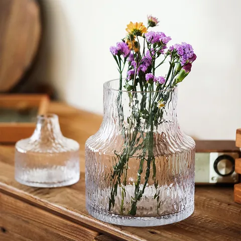 Glacier Pattern Handmade Glass Vase Nordic Style Transparent Decorative Flower Vase For Living Room Hydroponic Home Decor