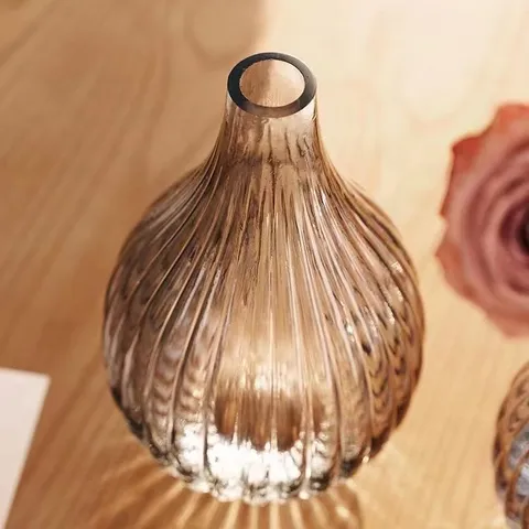 Nordic Minimalist Transparent Glass Vase Creative Vertical Striped Hydroponic Flower Arrangement Tabletop Ornament