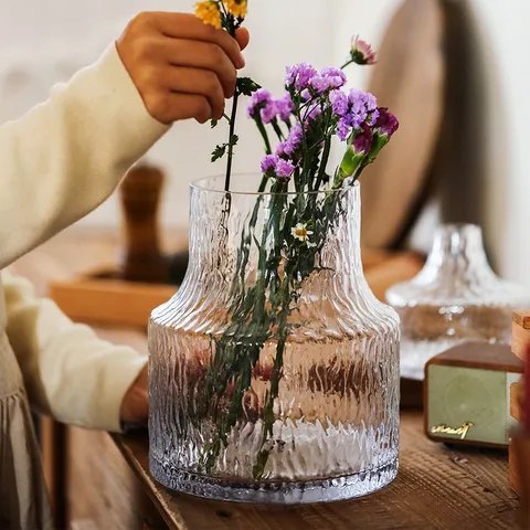 Glacier Pattern Handmade Glass Vase Nordic Style Transparent Decorative Flower Vase For Living Room Hydroponic Home Decor