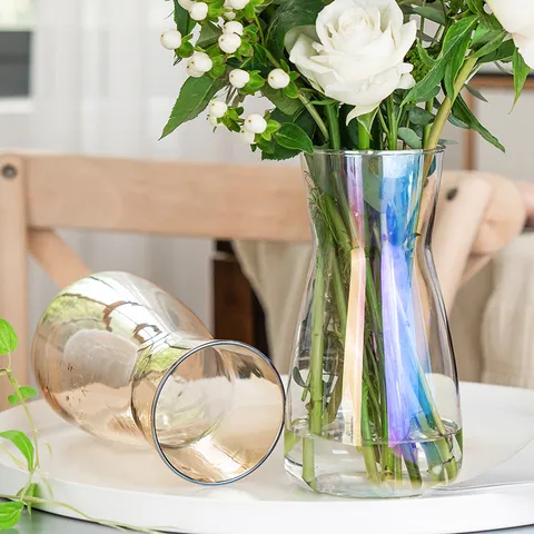 Nordic Minimalist Transparent Glass Vase Creative Colorful Electroplated Hydroponic Flower Desktop Decoration Home Decor