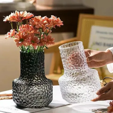 Modern Minimalist Glass Vase Honeycomb Texture Decorative Tabletop Floral Ornament For Living Room Home Decor
