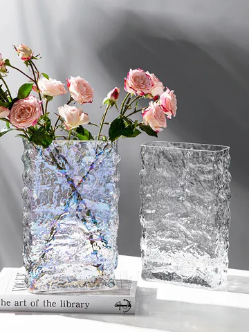Nordic Minimalist Transparent Glass Glacier Texture Vase Modern Desktop Flower Vase Home Decor Tabletop Ornament