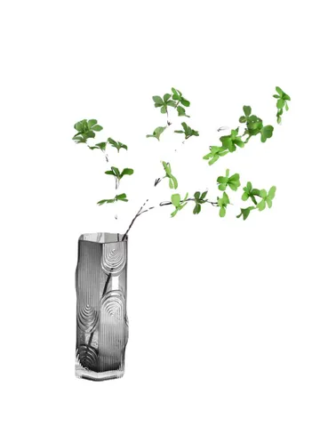 Modern Minimalist Glass Vase Geometric Vertical Stripe Flower Vase Transparent Smoky Gray Hydroponic Floral Arrangement Home Decor Ornament