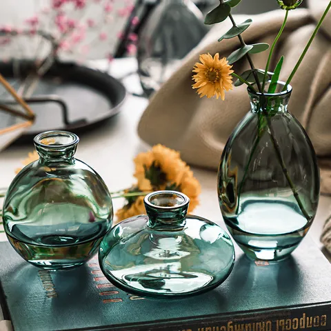 Set di Mini Vasi in Vetro Trasparente Minimalista Tre Pezzi Scrivania Soggiorno Decorazione Floreale Profilo Oro
