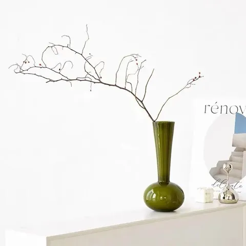 Modern Minimalist Green Glass Ceramic Vase Creative Home Living Room Tabletop Flower Arrangement Decorative Vase