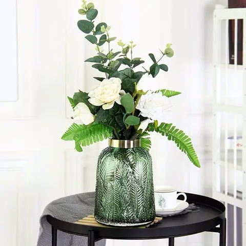 European Creative Glass Vase Living Room Flower Arrangement Dried Flower Light Luxury Carved Copper Ring Decor