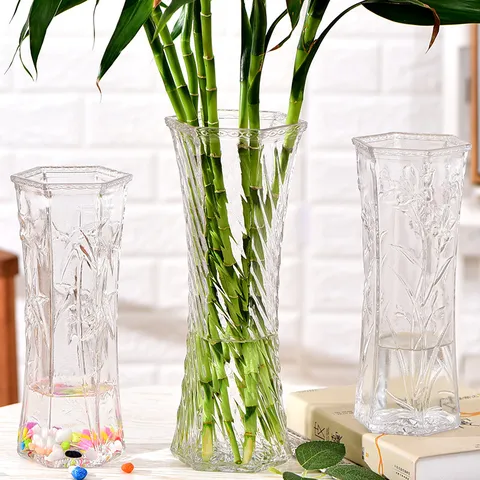 Transparant Glas Vaas Zeshoek Bloemstuk Fles Modern Minimalistisch Woonkamer Huis Decoratief Glaswerk