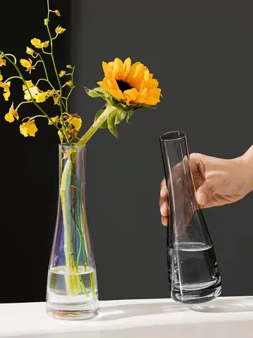 French Glass Small Caliber Vase Transparent Electroplated Nordic Mini Hydroponic Flower Arrangement Home Decor Ornament