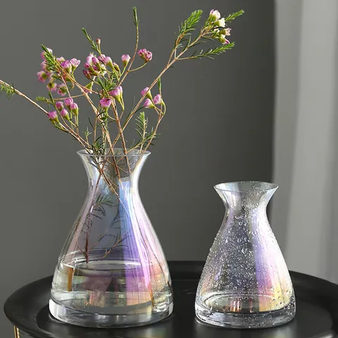 Minimalist Glass Vase Electroplated Aurora Amber Hydroponic Flower Arrangement Small Large Home Decor Tabletop Ornament