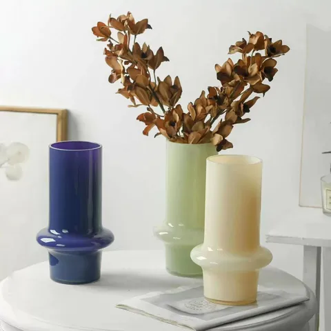 Vintage Glass Vase Milk Jade Colored Decorative Flower Vase Ins Style Desktop Ornament For Home Room Decor