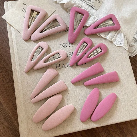 Sweet Pink Fabric Covered BB Hair Clips Korean Style Geometric Shape Metal Hairpin For Women Girls Side Fringe Fixing Tools