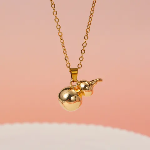 Polierte Solide Kalebasse Anhänger Halskette Für Damen Neuer Chinesischer Stil 304 Edelstahl O-Kette Kupfer Vergoldet Schmuck