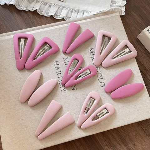 Sweet Pink Fabric Covered BB Hair Clips Korean Style Geometric Shape Metal Hairpin For Women Girls Side Fringe Fixing Tools