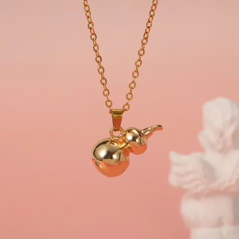 Polierte Solide Kalebasse Anhänger Halskette Für Damen Neuer Chinesischer Stil 304 Edelstahl O-Kette Kupfer Vergoldet Schmuck