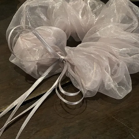 Koreaanse Stijl Organza Scrunchie Met Lint Strik Elegant Mistig Paars Haar Elastiekje Voor Vrouwen Meisjes Haaraccessoires Handgemaakt