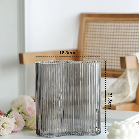 Transparent Glass Vase Nordic Style Wave Striped Desktop Flower Hydroponics Vase For Home Living Room Dining Table