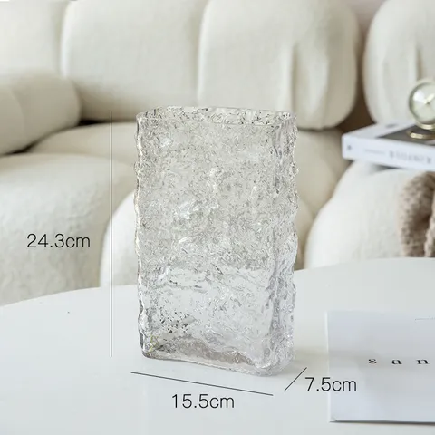 Nordic Glacier Pattern Transparent Glass Vase Large Caliber Creative Hydroponic Flower Arrangement Living Room Home Decor