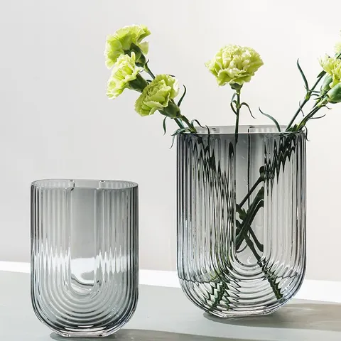 Nordic Minimalist Transparent U-Shaped Glass Vase Vertical Stripe Hydroponic Flower Arrangement Living Room Desktop Ornament