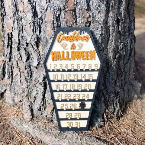 Halloween Coffin Countdown Calendar Wooden Table Ornament DIY Moving Block Calendar Wood Craft Spooky Holiday Party Home Decoration