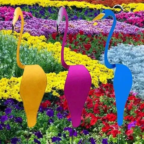 American Style Iron Kinetic Swirl Flamingo Egret Garden Ornament Outdoor Yard Decorative Wind Spinners For Courtyard Beach Party Decor
