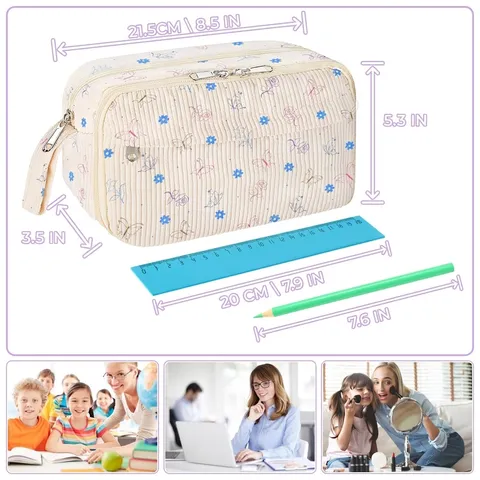 Süßes Kordsamt Federmäppchen Große Kapazität Einhorn Erdbeere Blumendruck Schreibwarentasche Tragbare Kosmetiktasche Für Schüler Schule Büro