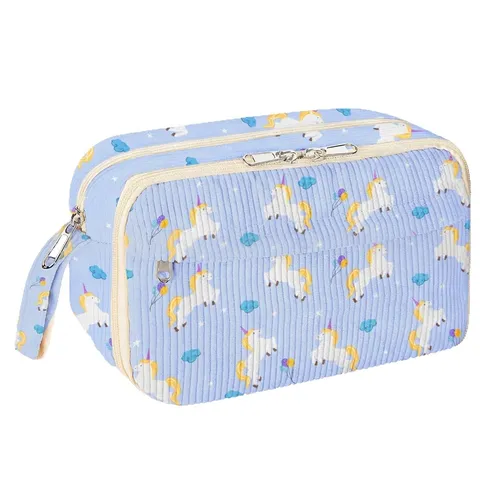 Cute Corduroy Large Capacity Pencil Case Unicorn Strawberry Floral Print Stationery Bag Portable Makeup Pouch For Students School Office