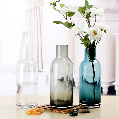 Nordic Transparent Colored Glass Vase Modern Creative Hydroponic Flower Arrangement Living Room Table Decor Ornament