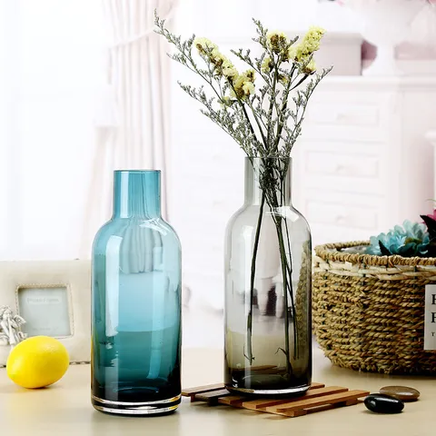 Nordic Transparent Colored Glass Vase Modern Creative Hydroponic Flower Arrangement Living Room Table Decor Ornament