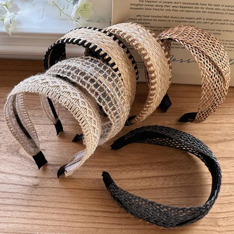 Serre-tête Large en Paille Tissée Style Bohème pour Femmes Style de Vacances Bandeau de Cheveux Tressé Accessoires de Cheveux de Mode