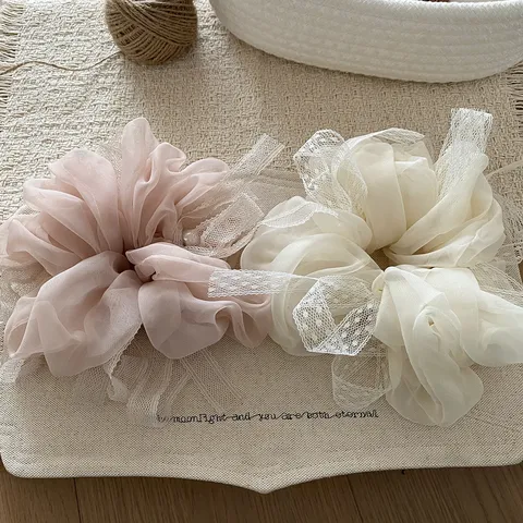 Süße Netzgewebe Spitze Schleife Haargummi Mit Künstlicher Perle Tüll Elastisches Haarband Damen Mädchen Mode Haarschmuck