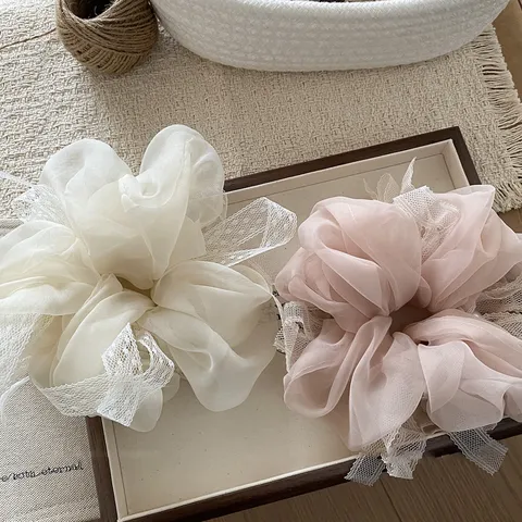 Süße Netzgewebe Spitze Schleife Haargummi Mit Künstlicher Perle Tüll Elastisches Haarband Damen Mädchen Mode Haarschmuck