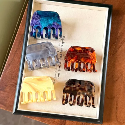 Elegant Acetate Hair Claw Clip Korean Style Marble Tortoiseshell Square Shark Clip For Women High Horsetail Hair Accessories