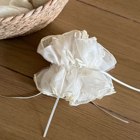 Ballet Style Tulle Lace Pearl Bow Scrunchies Elegant Fairy White Hair Scrunchy Ribbon Ponytail Holder Fashion Headwear Accessories For Women Girls