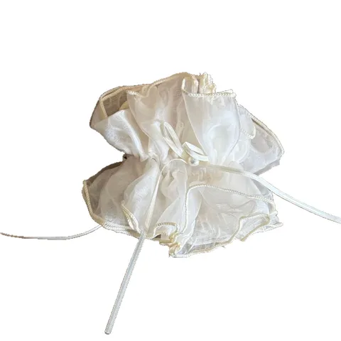Ballet Style Tulle Lace Pearl Bow Scrunchies Elegant Fairy White Hair Scrunchy Ribbon Ponytail Holder Fashion Headwear Accessories For Women Girls