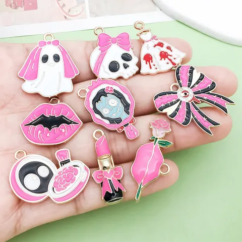 Emaillierte Halloween Totenkopf Geist Rose Legierung Anhänger Charms Gotische DIY Schmuck Zubehör Für Halskette Armband
