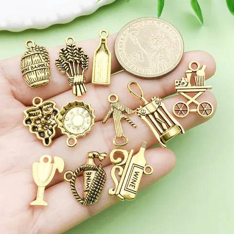 Antikgold Legierung Wein Serie DIY Charms Anhänger Sortiert Weingläser Flaschenöffner Schmuckzubehör Für Halskette Armband