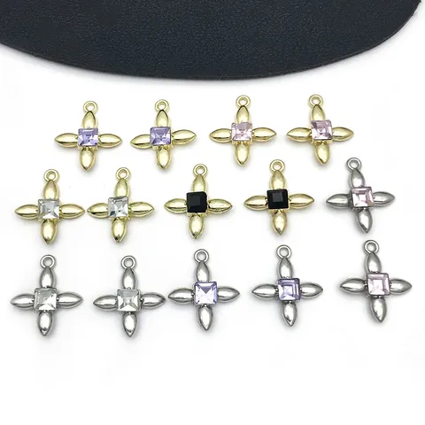 Alloy Square Rhinestone Clover Pendant DIY Bracelet Necklace Jewelry Accessories Gold Silver Plated Four Leaf Clover Charm